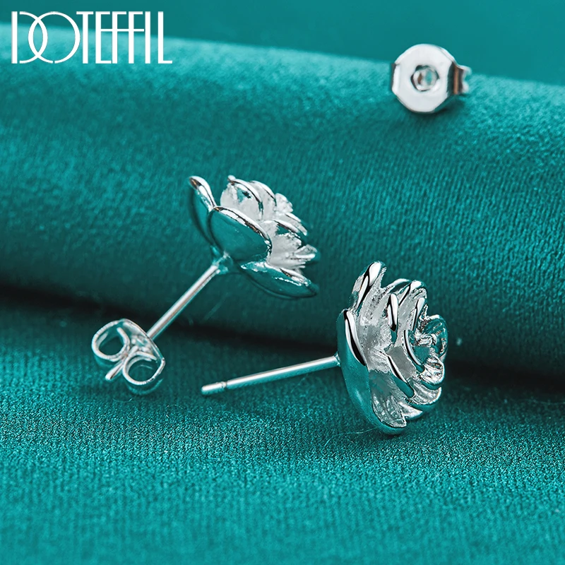 DOTEFFIL 925 Sterling Silver Rose Flowers Stud Earring For Woman Fashion Wedding Engagement Jewelry