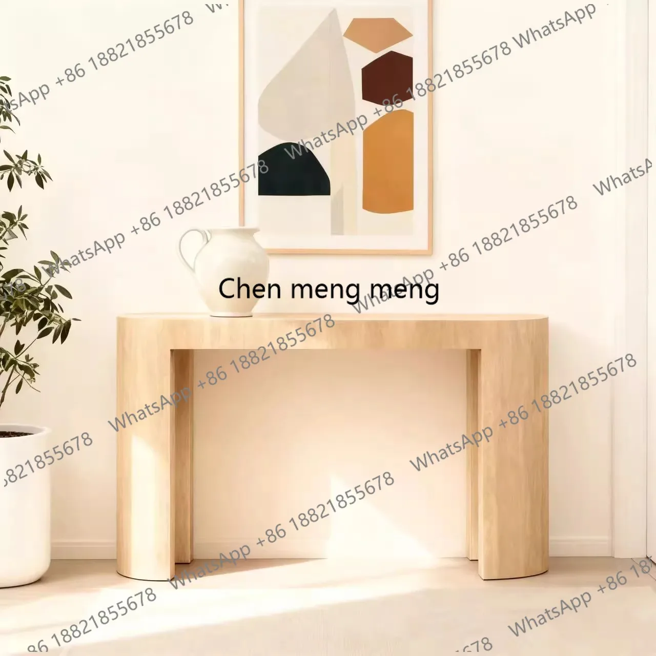 

Modern simple natural travertine entrance platform against the wall entrance table storage platform corridor ultra-narrow