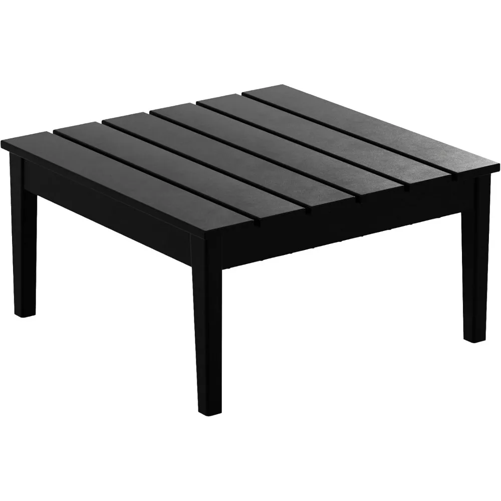 Ashore Outdoor Coffee Table, 32 Inch All Weather Poly Lumber Adirondack Patio Coffee Table Square Low Table, Black