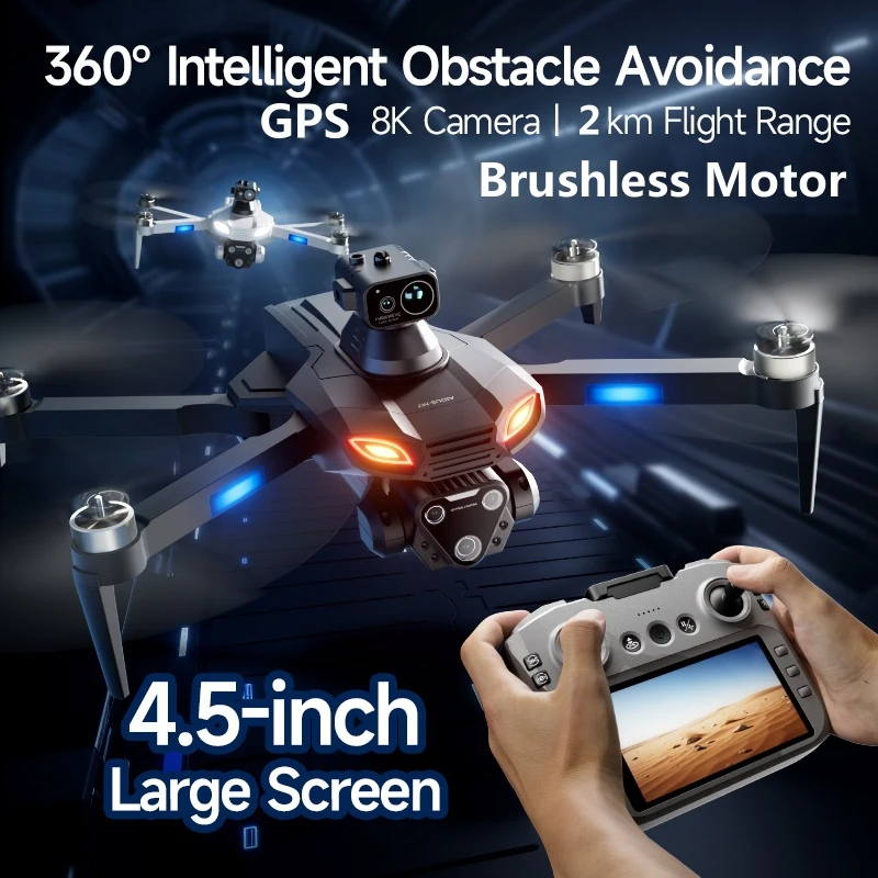 Smart Obstacle Avoidance 4.5in Screen GPS Positioning Remote Control Quadcopter 8K ESC Brushless Optical Flow WIFI FPV RC Drone
