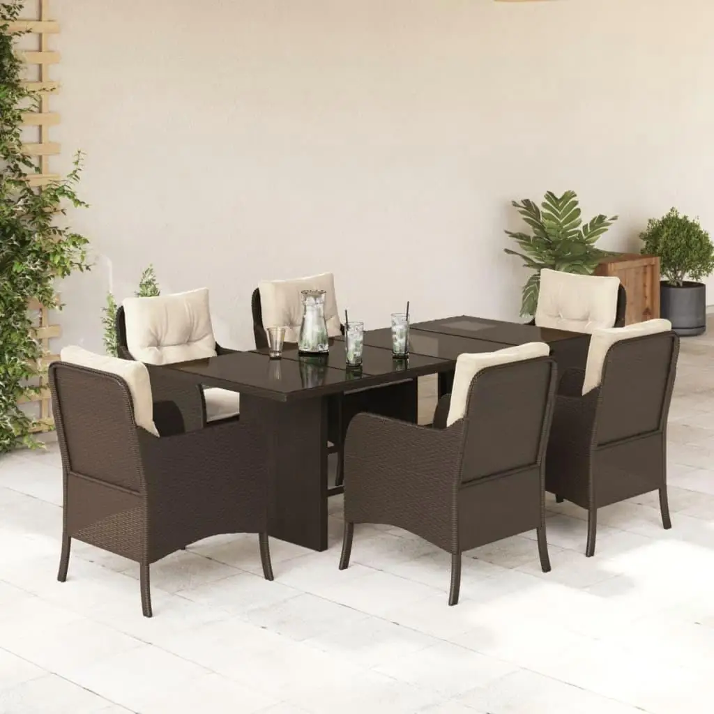 

6 Seater Brown Poly Rattan Garden Dining Set Outdoor Furniture Stylish Patio Table and Chairs Garden Decor