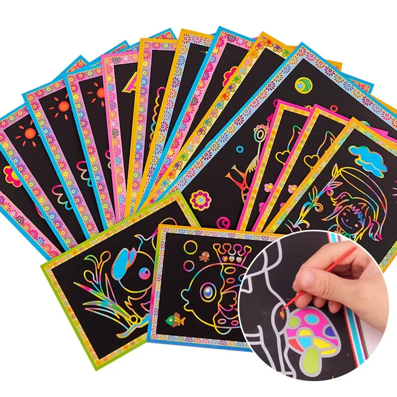 10pcs Magic Scratch Art Painting Cards for Kids Doodle Toys for Boys Girls Early Educational Learning Drawing Toys for Children