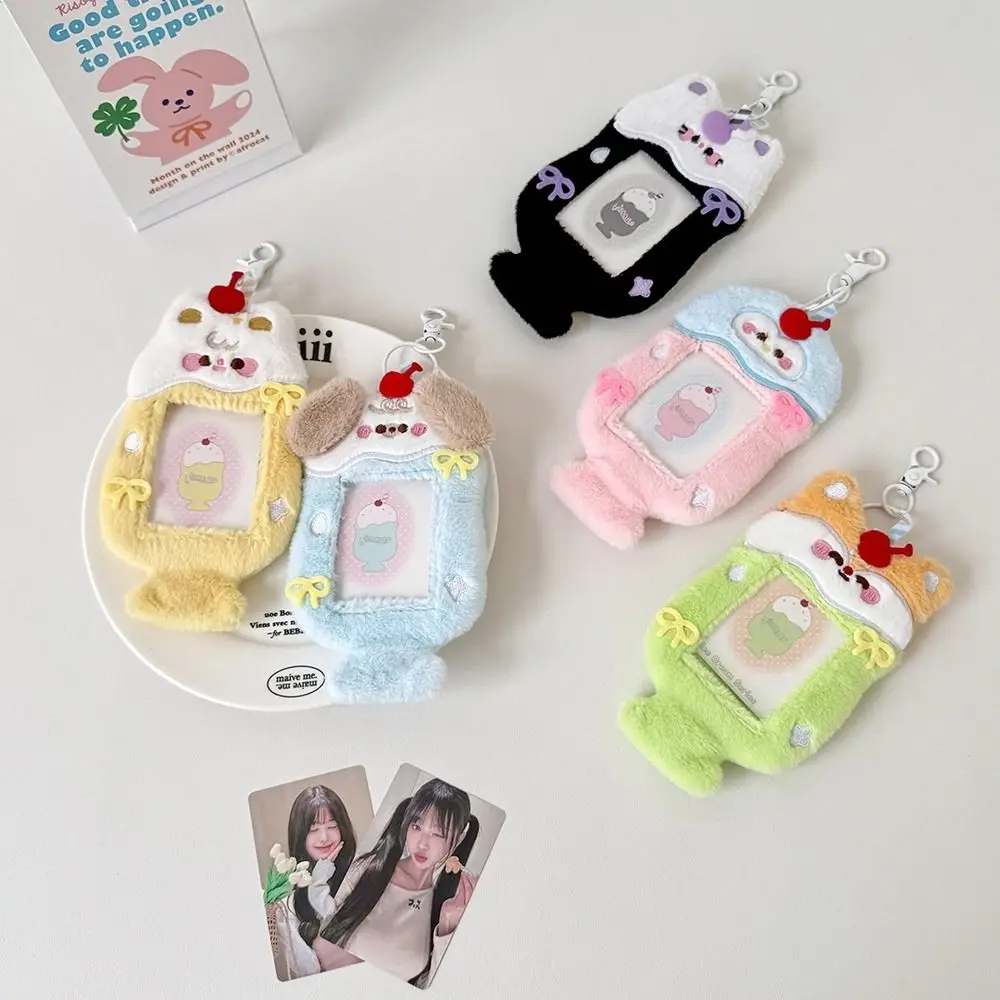 Kawaii Cartoon Animal Photocard Holder Cat Korean Style Bus Card Holder INS Dog Plush Keychain Outdoor