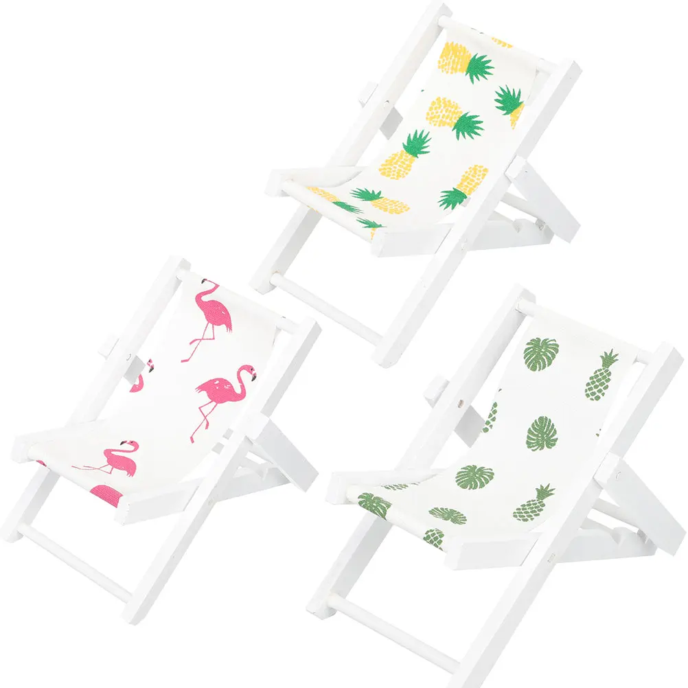 

3 Pcs House Miniature Folding Chair Accessories Beach Wood Dollhouse Decorations