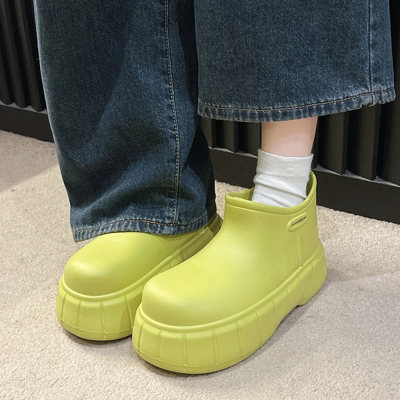 2023 Women\'s Rain Boots Thick Sole Outdoor Waterproof Rain Shoes Fashion Solid Casual Ankle Boot Platform Non-slip Ladies Shoes