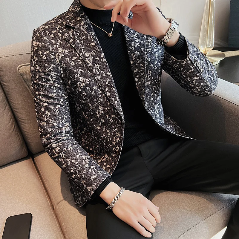 2023 Men Printing Suit Jackets Slim Fit Stylish Floral Print Blazers Casual Wedding Party Men\'s High Quality Fashion Suit Tuxedo