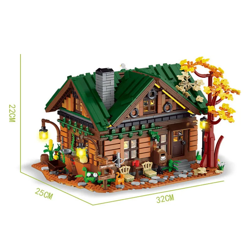 MOC Bos Houten Huis Bouwstenen Cabine Model Bakstenen Stad Street View Kinderen Speelgoed Educatief Meisjes Jongens Verjaardagscadeau