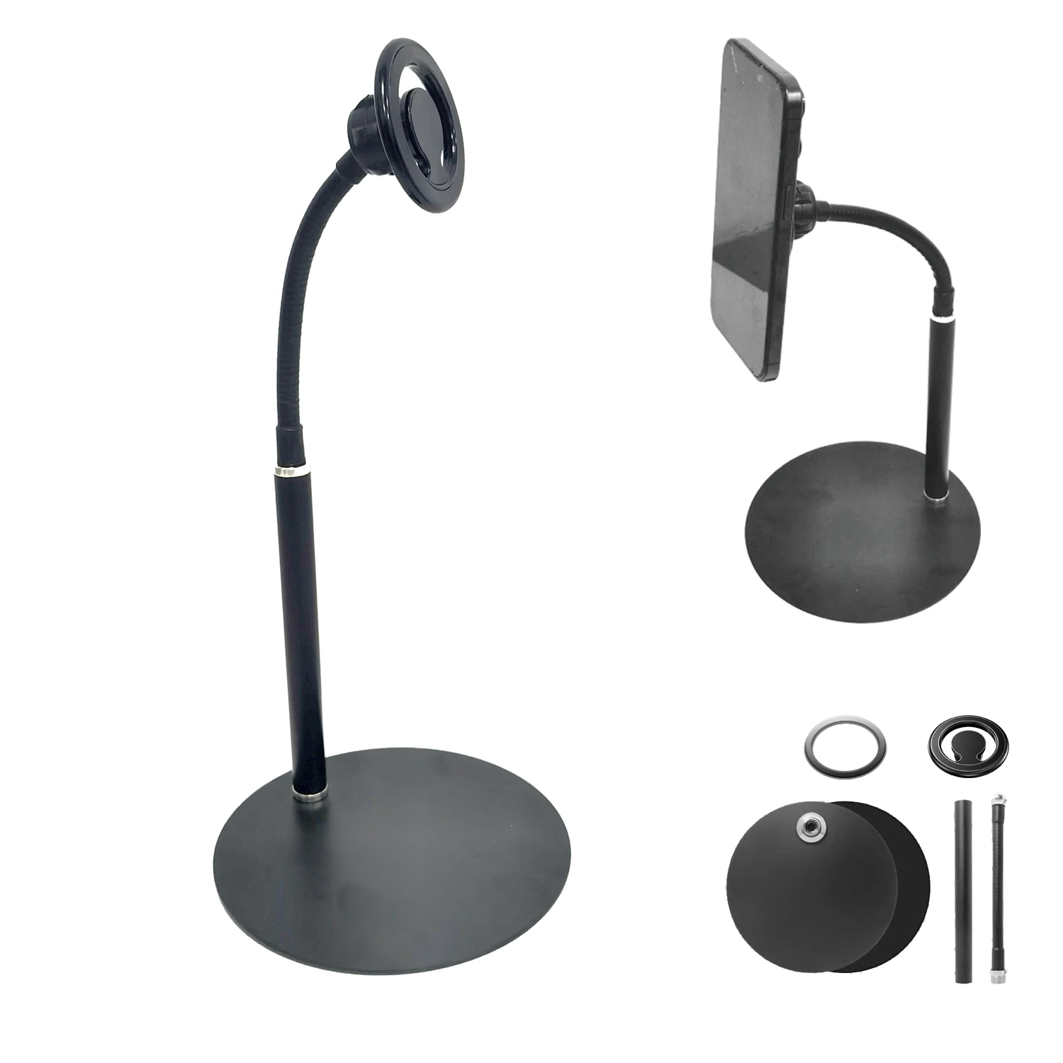 ขาตั้งโทรศัพท์มือถือ ปรับความสูงและมุมได้ ขาตั้งแม่เหล็กแบบคอห่านสำหรับโต๊ะทำงาน แขนยืดหยุ่น ใช้ได้กับโทรศัพท์ทุกรุ่น