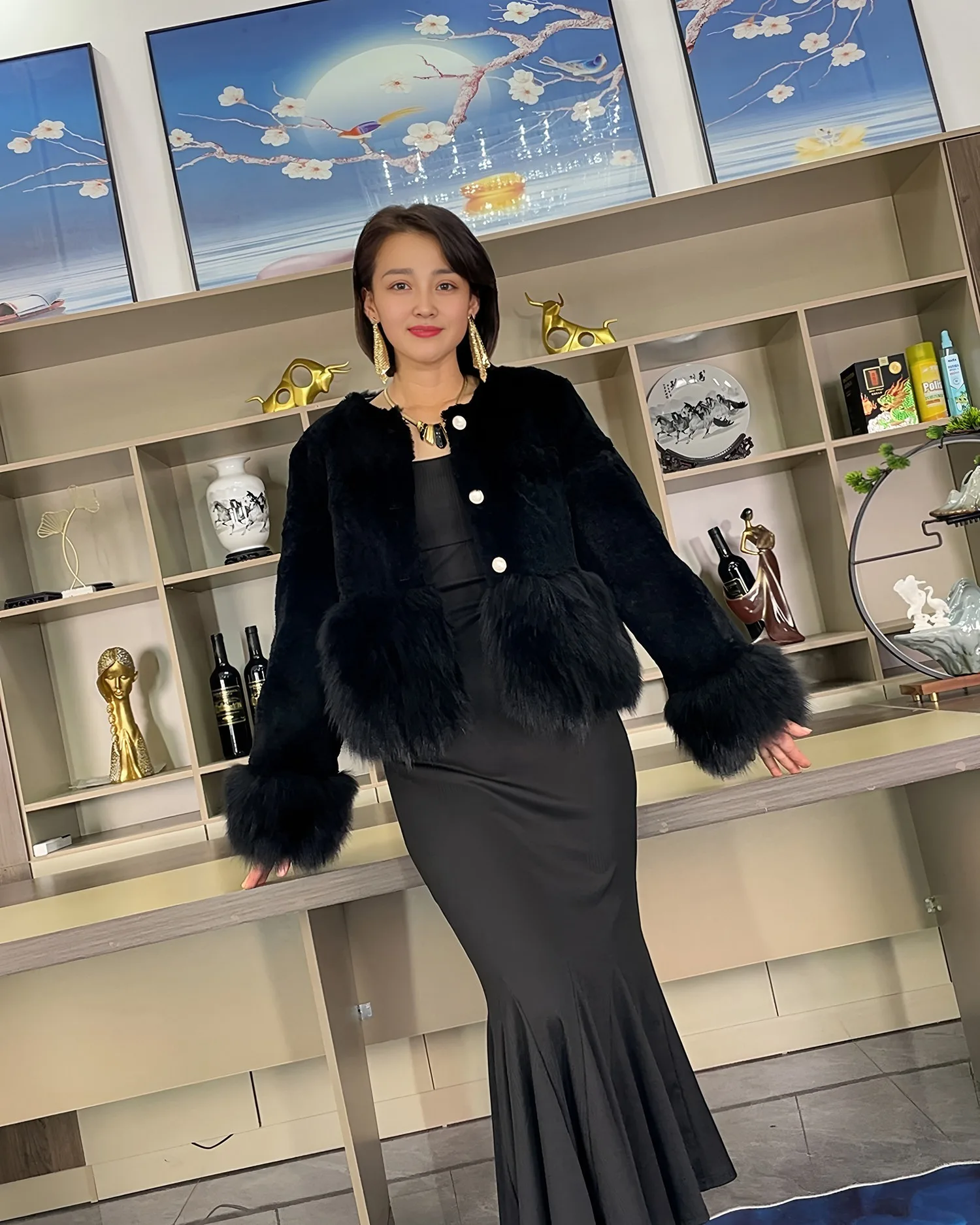 Hot Selling Autumn Winter Real Rabbit Fur Short Coat Women Fashion New Rabbit Fur Coat Fox Fur Collar High-end Real Fur Coat