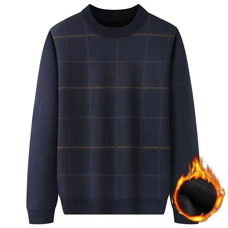 Thick Velvet Autumn Winter Sweaters Middle-aged Elderly People Knitted Warm Tops Round Neck Winter Knitted Bottoming