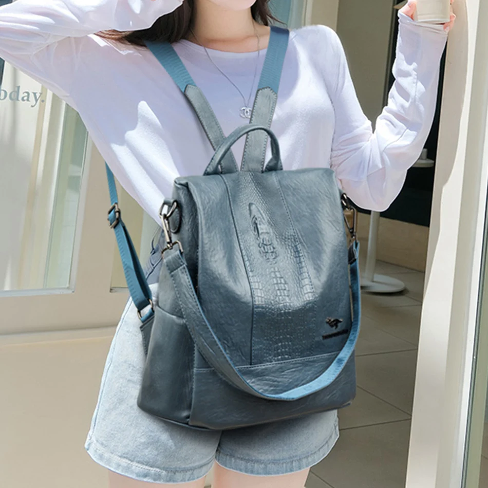 Anti-theft leather backpack women vintage shoulder bag ladies high capacity travel backpack school bags girls mochila feminina