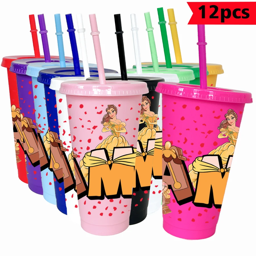 

12pcs/pack Disney Princess Belle 26oz Colorful Plastic Birthday Party Drinking Utensils Juice Coffee Cups