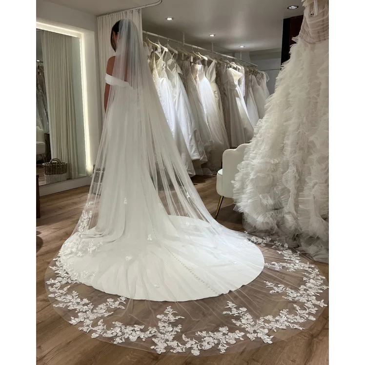 

3 m Lace Appliques Wedding Veils One Layer with Comb Soft Tulle Bride Accessories Bridal Headpiece Women Formal Party Veils