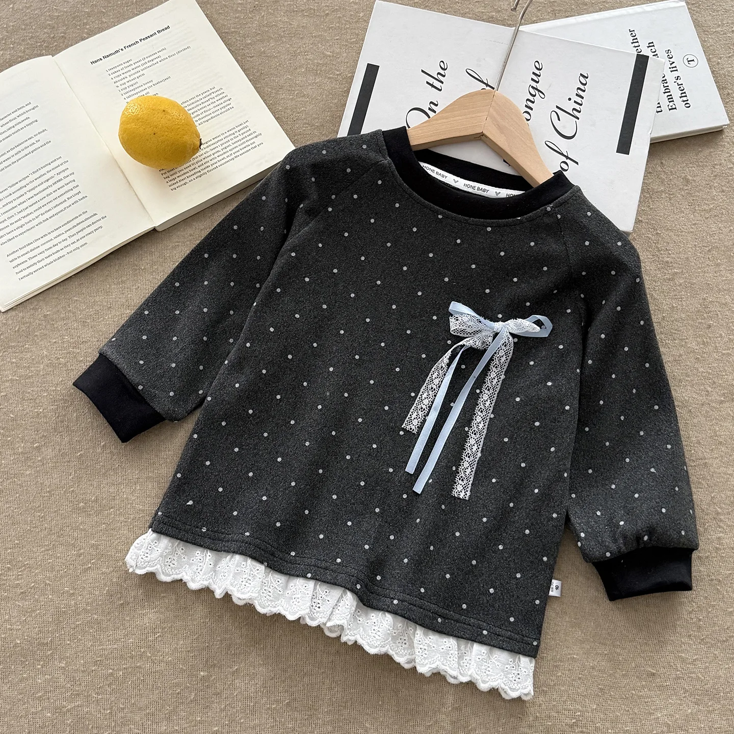 Girls Dot Undershirt Fall New Kids Bow Long Sleeve Tops