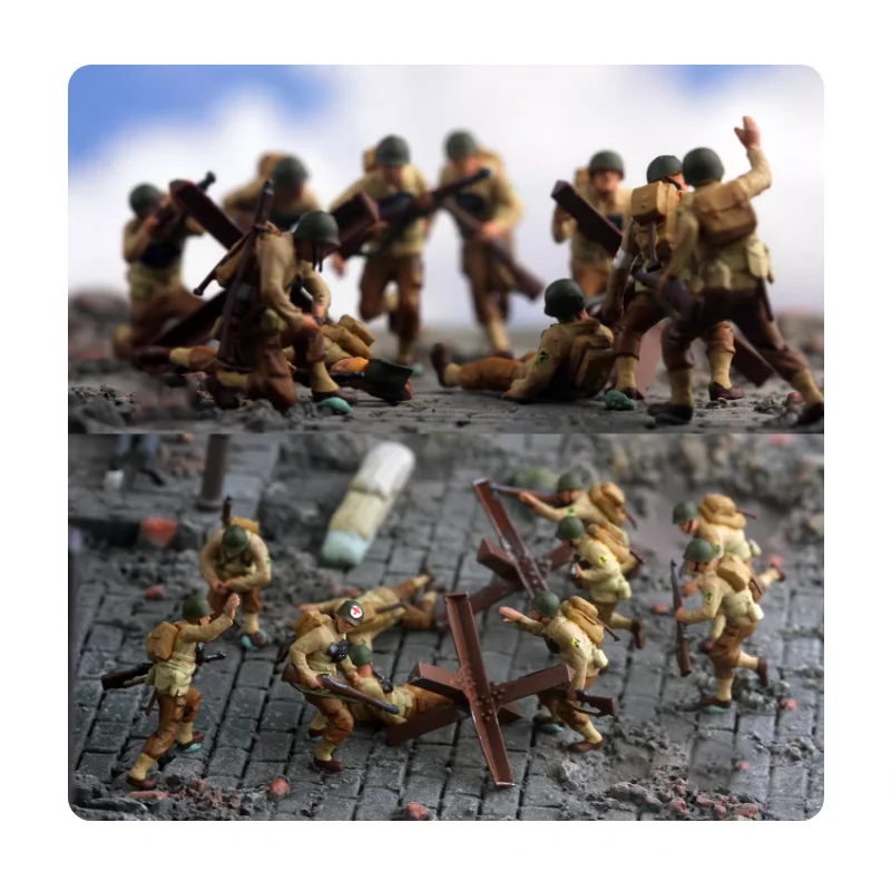 

Масштабная модель 1:72 из смолы: Атака на День Д с 10 солдатами + 2 препятствиями, подходит для сцен с танками, коллекционные декоративные подарки для демонстрации