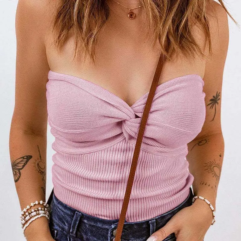 2026 Spring Summer New Cross-border Amazon Europe and America Y2K Sexy Solid Color Open-back Knit Strapless Top Women's