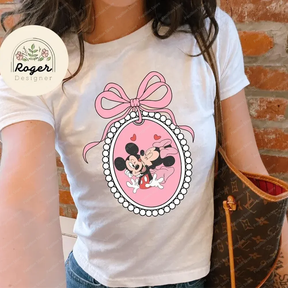 2025 Y2k Disney Girls Gift Trip Croptop Coquette Bow Rapunzel Short Sexy Shirts Clothes Tee Mickey Minnie Birthday Womens Love