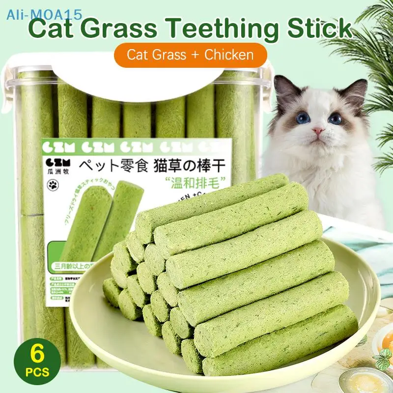 6PCS Cat Grass Teeth Grinding Stick Pet Snacks Hairball Removal Mild Hair Row Ready To Eat Baby Cleaning Sticks