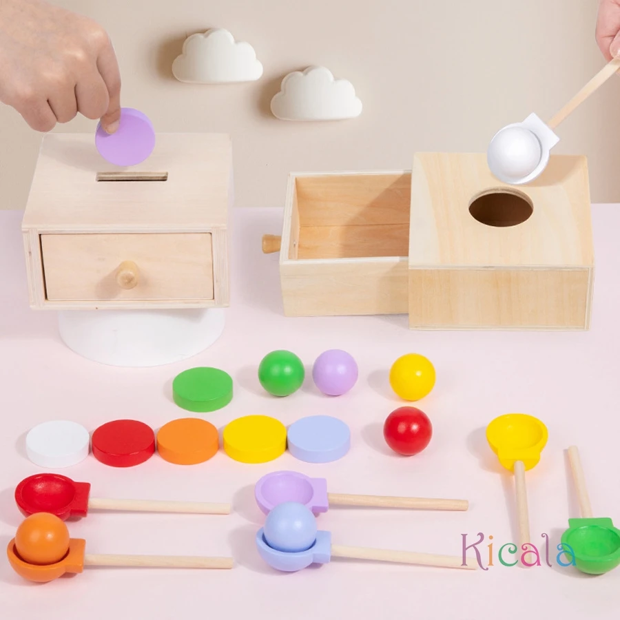 Kids Wooden Montessori Sensory Toys Permanence Objects Target Coin Box Color Ball Sorting Games Fine Motor Skill Education Toys