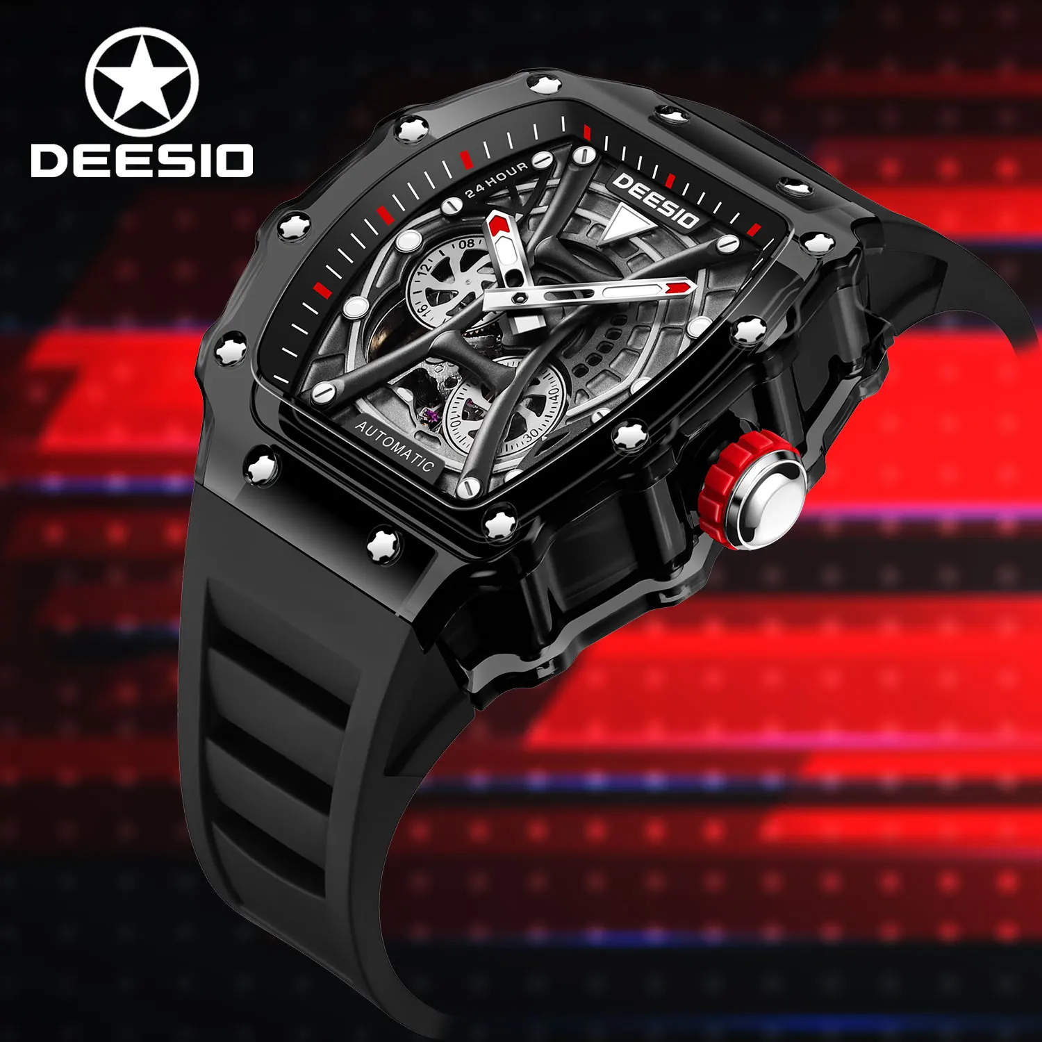

Deesio Men's Skeleton Automatic Watch -Japan Self-Wind Movement Luminous,50M Waterproof, Stainless Steel Sporty Wristwatch Gift