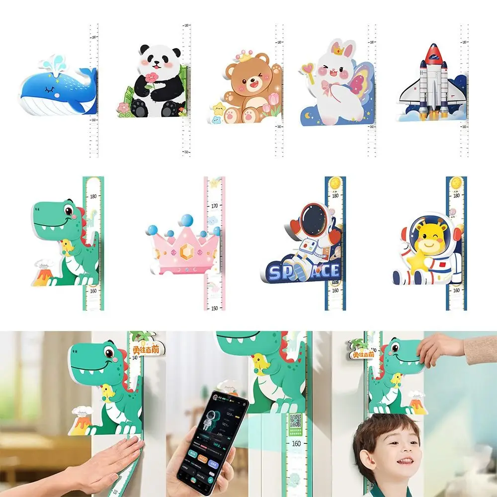 3D Cartoon Dier Kinderhoogteliniaal Zelfklevend Verwijderbare Hoogtemeting Stickers Muurkunst Veelkleurig