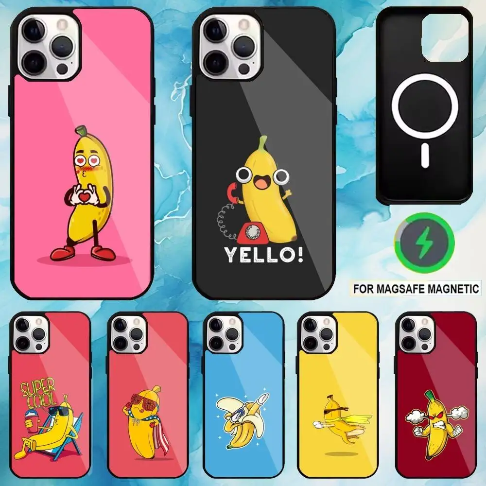 

F-Fruit Fun B-Banana Phone Case For iPhone17,16,15,14,13,12,11 Plus,Pro Max Magnetic For Magsafe Wireless Charging