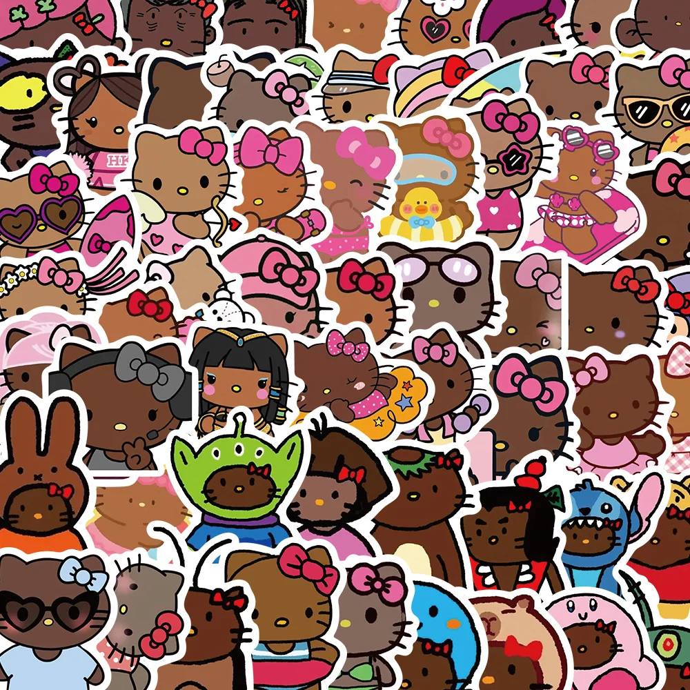 

10/30/66PCS Dark Skin Sanrio Hello Kitty Cartoon Sticker DIY Phone Laptop Luggage Skateboard Graffiti Decals Fun forToy