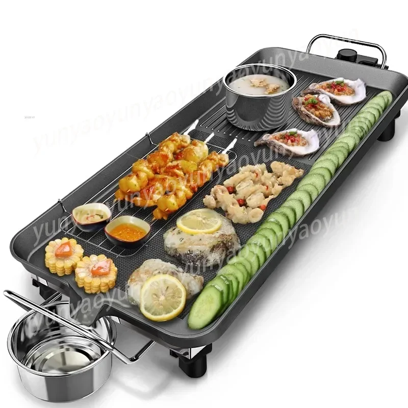 Electric Grill Pan Household Non-stick Smokless Indoor Barbecue Machine Chaffy Dish Double-flavor Hot Pot Parrilla Eléctrica