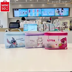 MINISO Disney kolorowa przezroczysta siateczkowa kosmetyczka dla kobiet kreskówka lepki miś truskawkowy podróżna lekka torba do przechowywania