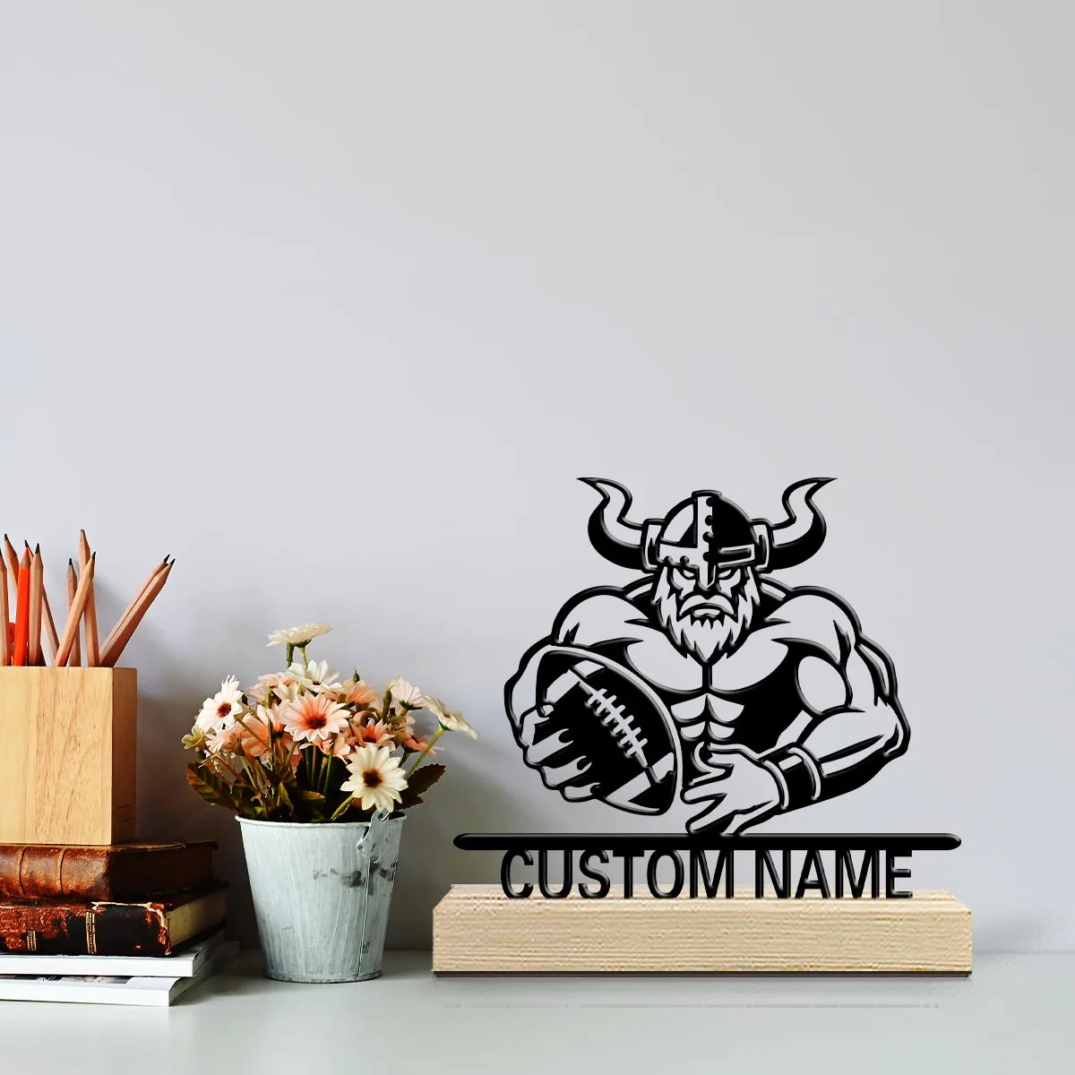 1pc Unique Personalized Metal Statue Ornaments Customizable Content Equipped with Wooden Base Art Decoration, Desktop Decoration