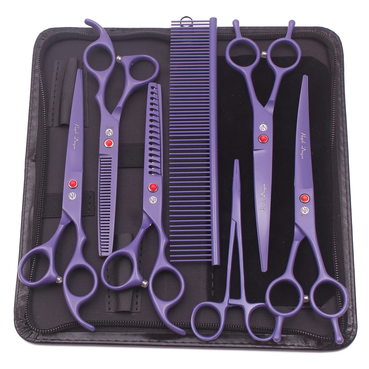 Paarse Draak Hond Grooming Schaar Kit 7 "6.5" Roestvrij Huisdier Gebogen Schaar Dunner Schaar Rechte Schaar Chunker Z3002