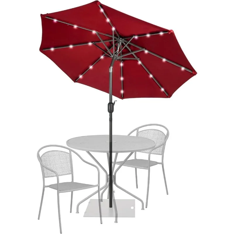 

7 ft Solar Powered 24 LED Lighted Patio Umbrella Table Market Umbrella with Crank & Push Button Tilt，Polyester Canopy