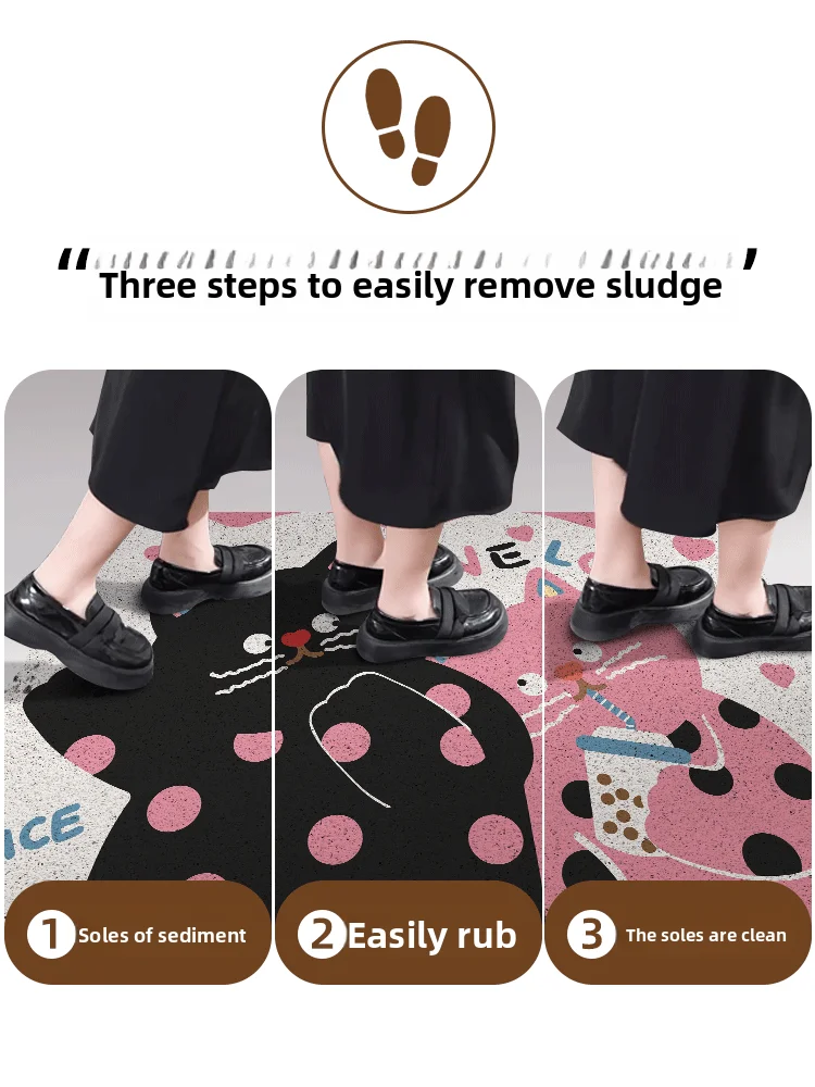 

Входной ковер в горошек, шелковый круглый дверной коврик, грязеотталкивающий нескользящий дверной коврик для домашнего использования, простой мультяшный коврик из ПВХ...