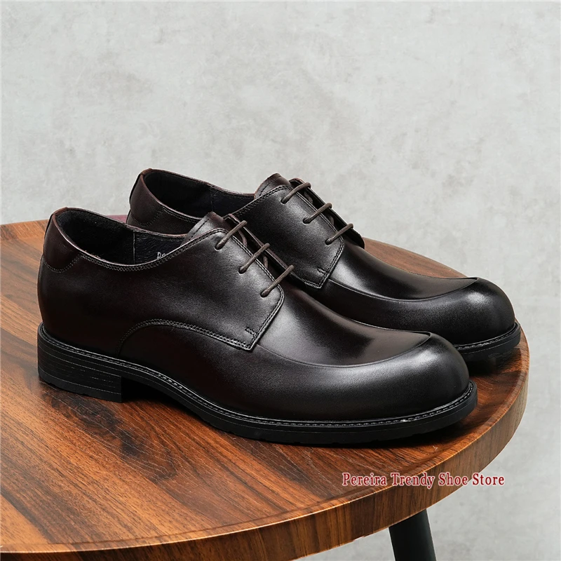 Classic Round Toe Wedding Groom's Shoes British Versatile Genuine Leather Lace-Up Derby Shoes Party Office Business Dress Shoes