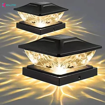 Solar Powered LED Square Fence Light, branco quente lâmpada, iluminação exterior, pilar impermeável, IP65, jardim, novo