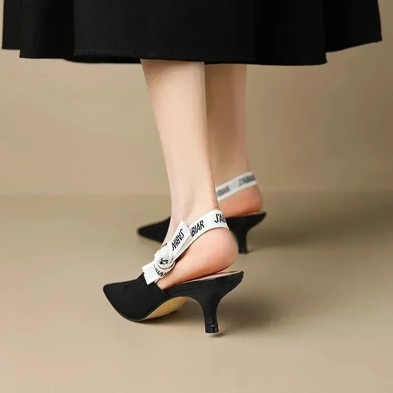 عالية الكعب النساء الصنادل مثير منتصف الكعب Slingback شبشب صيفي 2025 موضة فاخرة مضخات جديد الوجه يتخبط الشرائح الضحلة Mujer #5