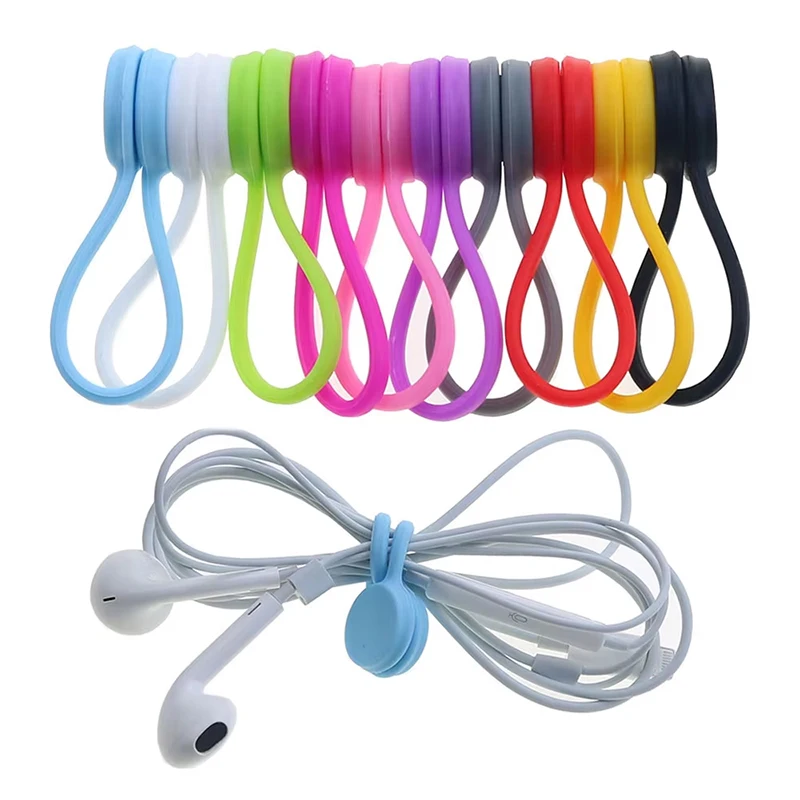 10 Stück wiederverwendbare magnetische USB-Kabelbinder, Kabel-Organizer, Silikon-Magnetkabelbinder zum Bündeln von Sachen, Buchmarker, Kühlschrankmagnete