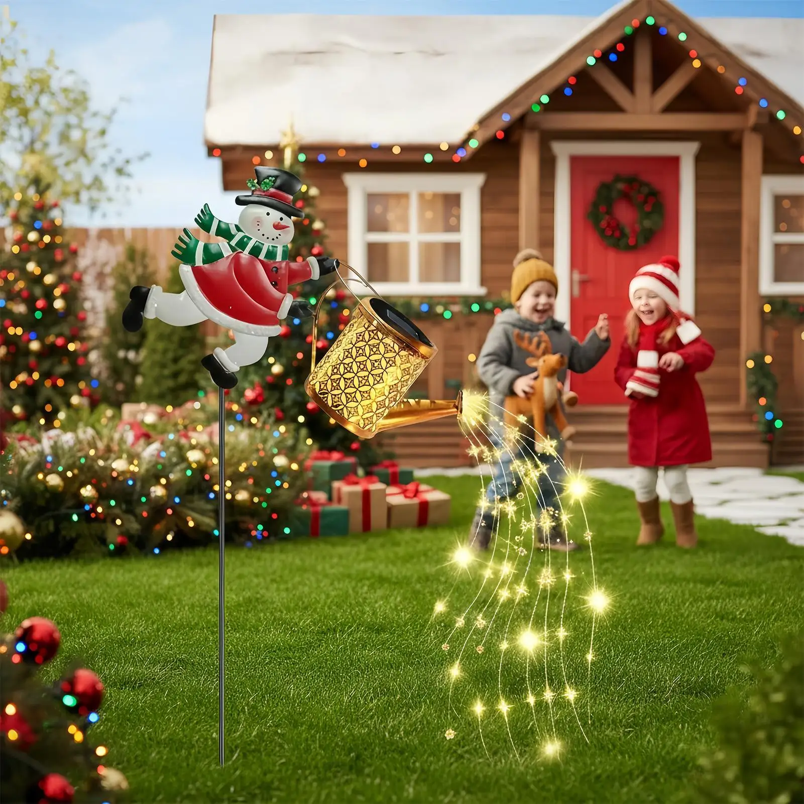 Solar Watering Can Lights Solar Powered Snowman Kettle Lights Vintage Metal Watering Can Waterproof For Garden Yard Patio