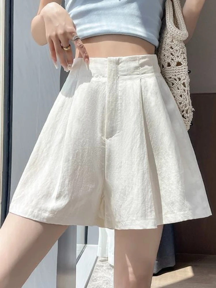 Summer High Waist Wide-Leg Shorts for Women Loose A-Shaped Solid Color Fashion Leisure Suit Shorts Korean Style Shorts Women