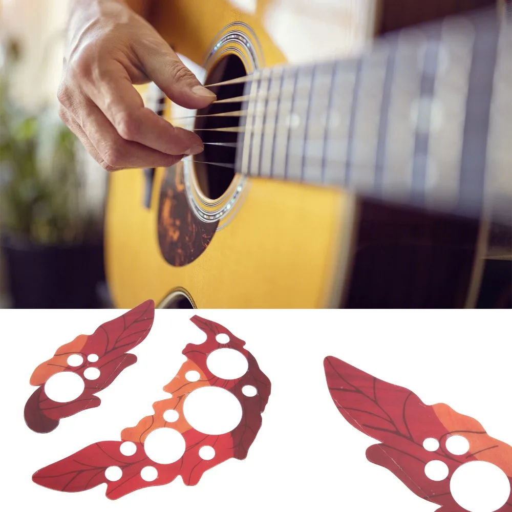 2PCS Self Stick Sound Hole Sticker Red PVC Material Acoustic Guitar Scratch Plate Grape Leaf Shape Guitar Pickguard Decal