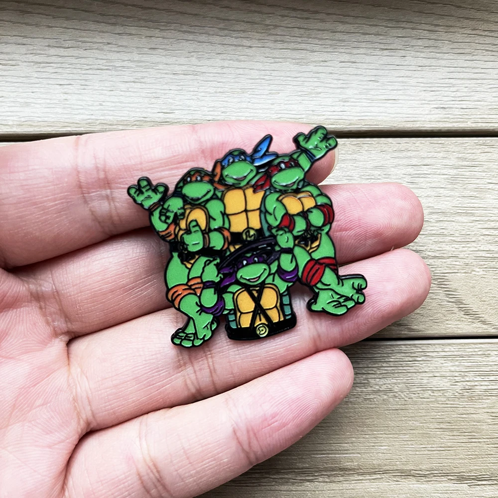 Retro Turtles Enamel Pin Cute Group Metal Brooch Badge for Backpacks Cartoon Collection Decorative Jewelry Gift