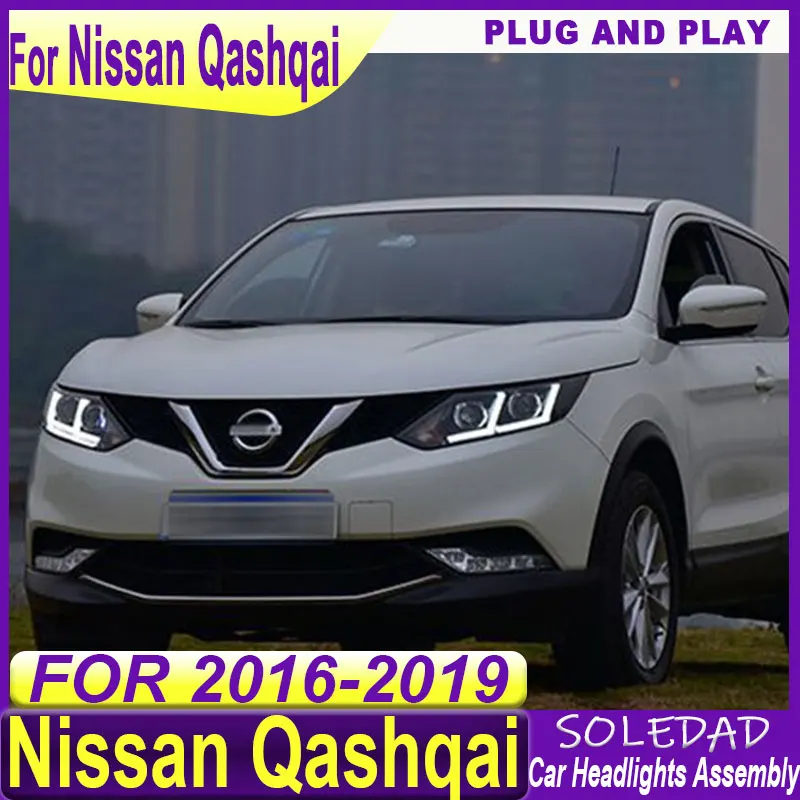 Car New LED Headlight For Nissan Qashqai 2016-2019 Upgrade Modified Full Head LampTurn Signals Daytime Running Lights