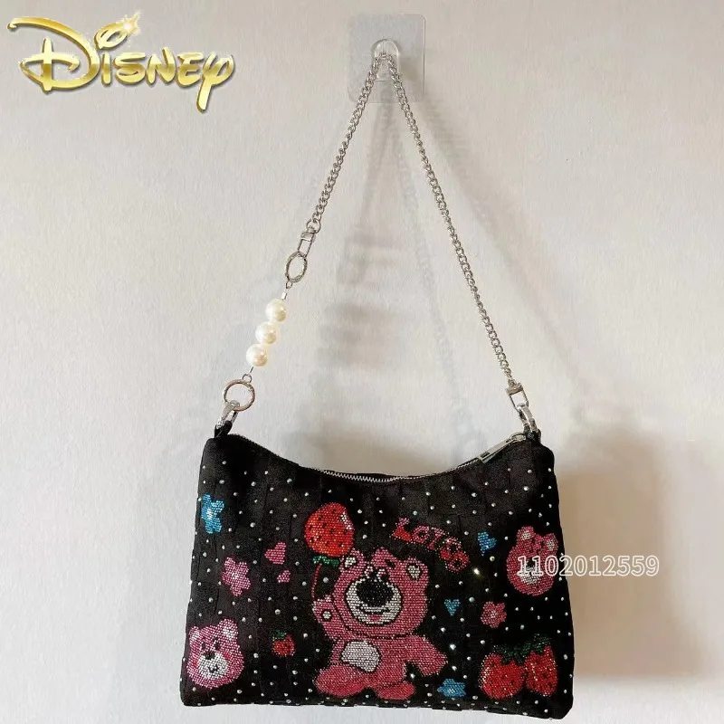 Disney Strawberry Bear New Diamond Women's Handbag Cartoon Cute Women's Shoulder Messenger Bag Fashion Trend Diamond Women's Bag