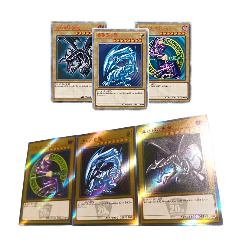 

Diy Homemade Yu-Gi-Oh! Black Magician Blue-Eyes White Dragon Anime Character Bronzing Collection Flash Card Cartoon Toy Gift