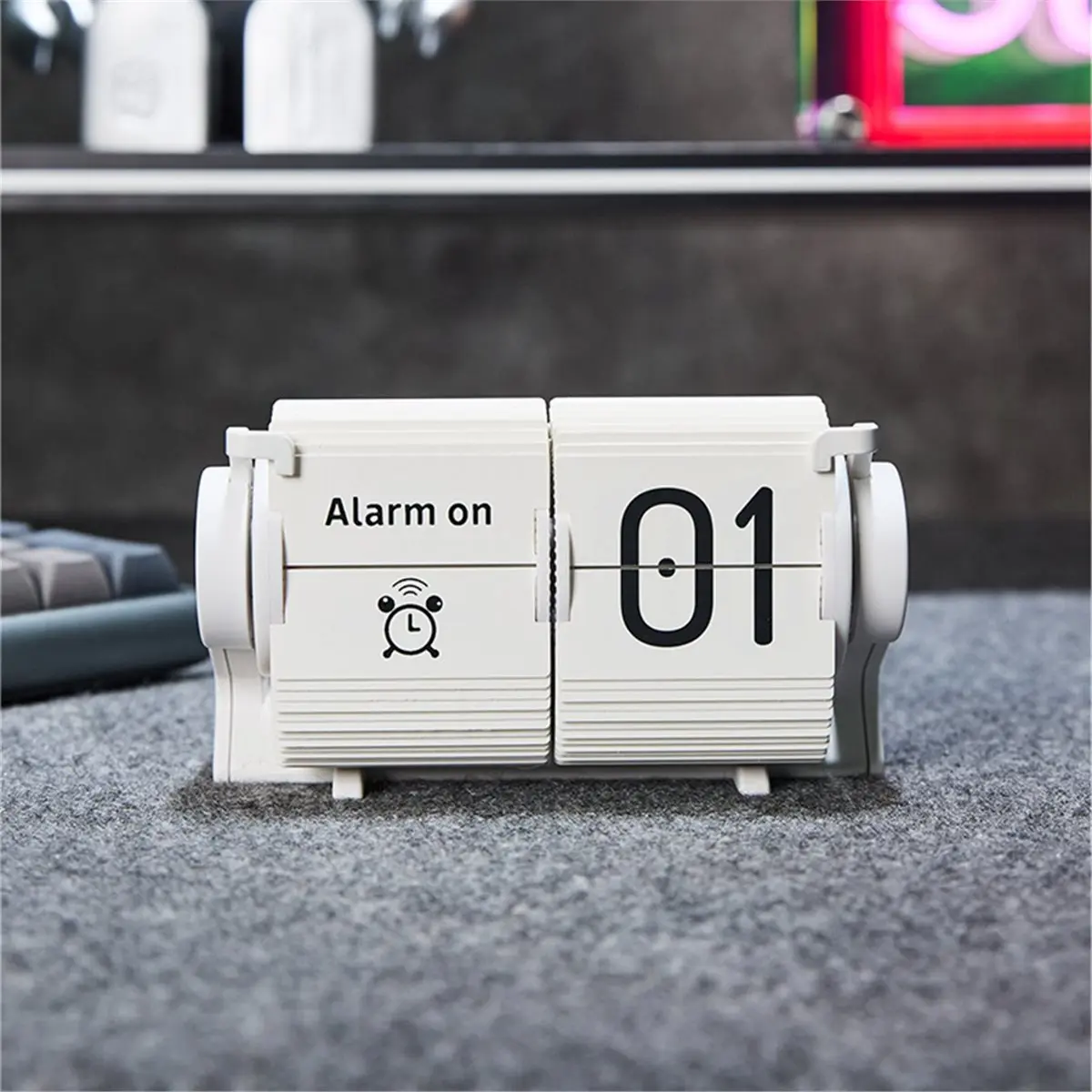 A86G NEW Vintage Flip Clock Smart Mechanical Desk Calendar with Automatic Date & Alarm,Page Turning Clock for Home Decor White