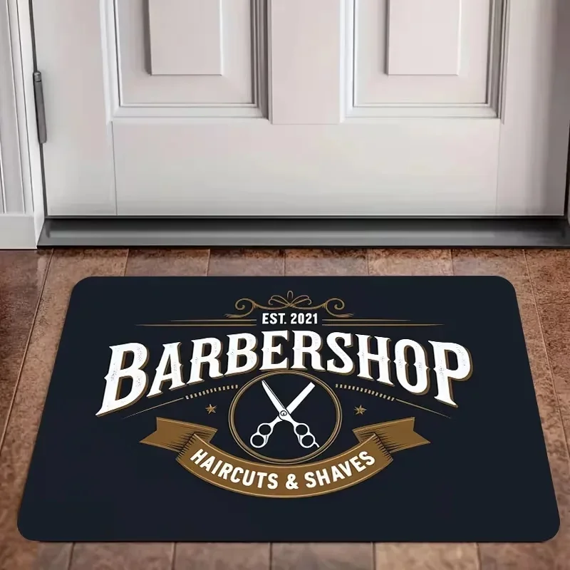 Master Barber Doormat, Vintage Barber Pole Print Entry Mat, Barbershop Front Door Decor