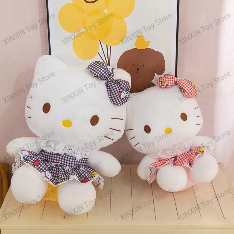 

50cm Kawaii Sanrio Hello Kitty Stuffed Doll in Plaid Skirt Cute Anime Stuffed Toy Kids Adults Birthday Gift Comfort Plush Doll