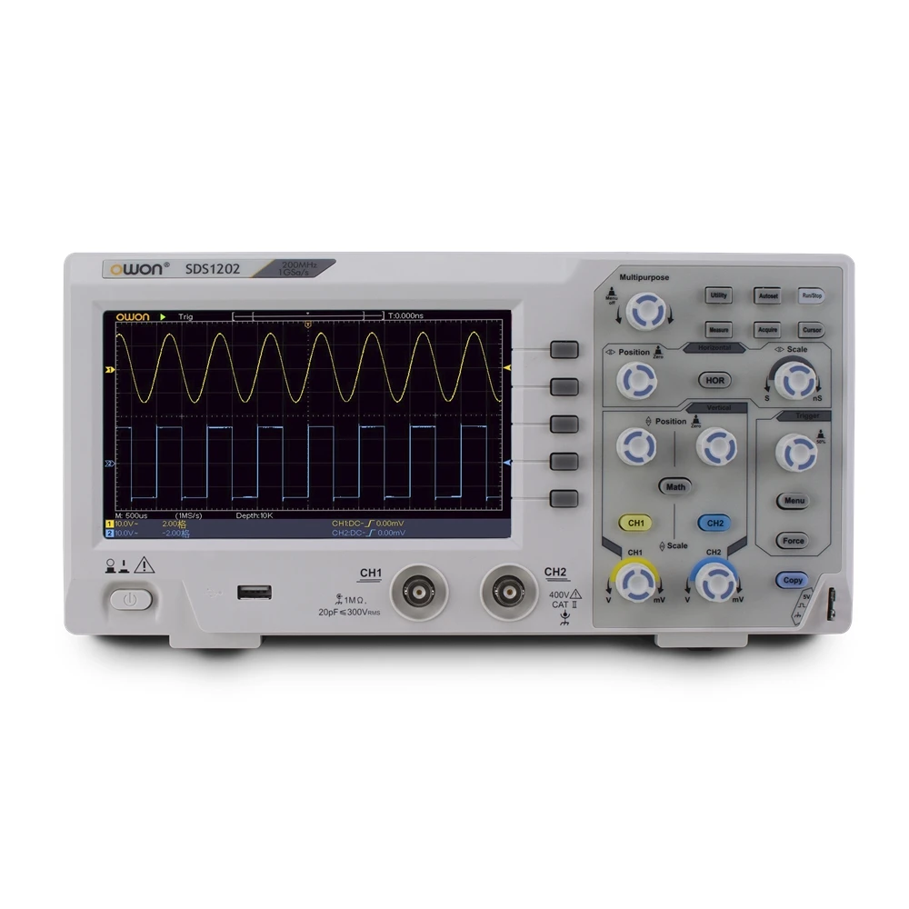 Owon SDS1202 2CH 200MHZ Bandwidth 1GS/s Osciloscopio Digital Oscilloscope 8 Bits 7in Screen High Accuracy Digital Oscilloscopes