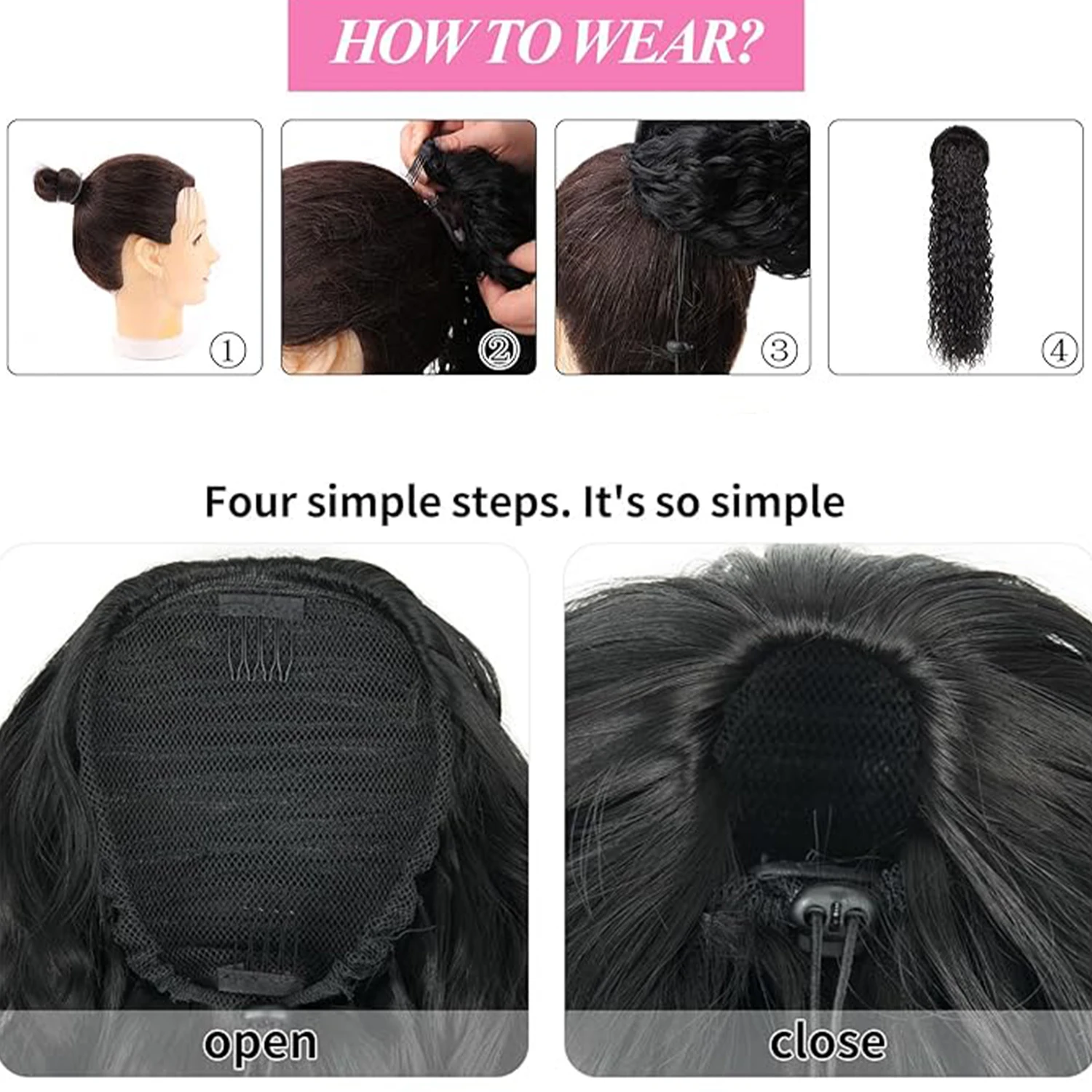 ポニーテールエクステンション水波巾着ポニーテール人毛エクステンションブラジルナチュラルかつらクリップでレミー人毛