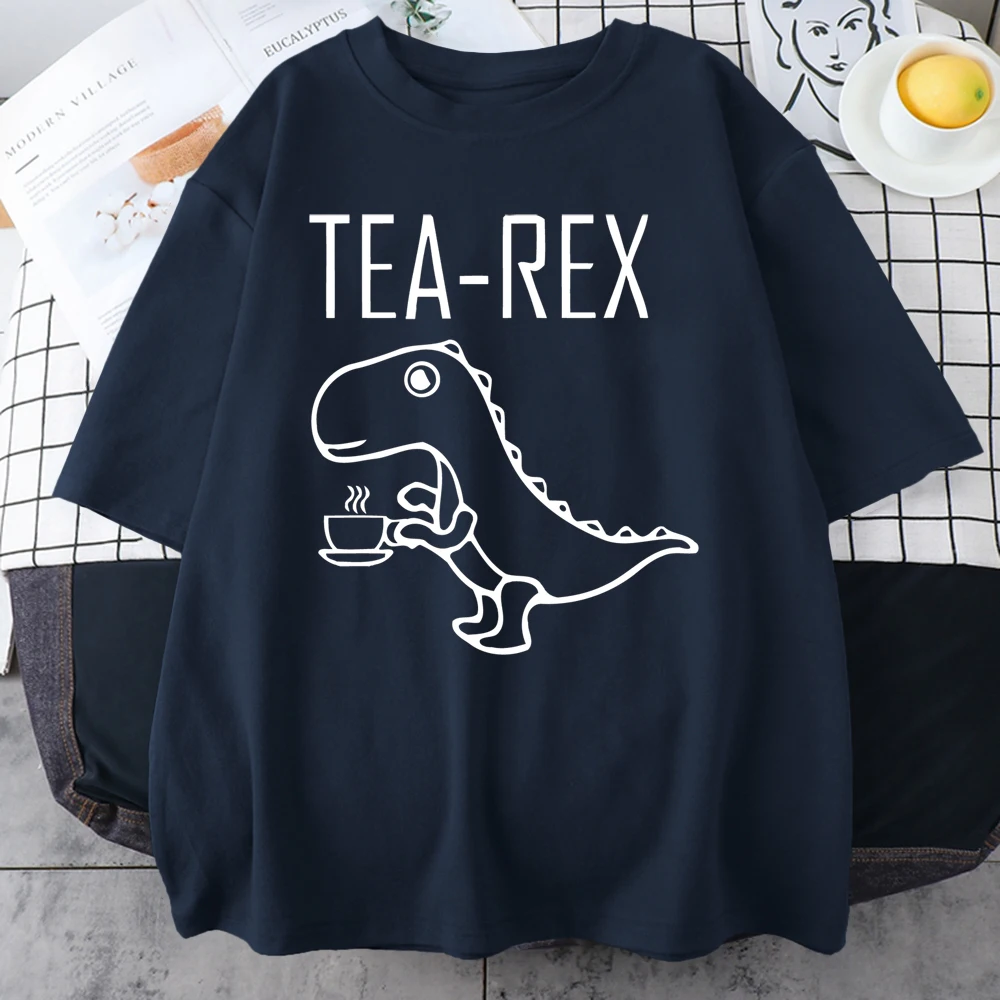 Men Women T-Shirts Tea Rex Funny Dinosaur Drink Coffee T Shirts Fashion Casual TShirt Breathable Streetwear Tops Tee Shirt